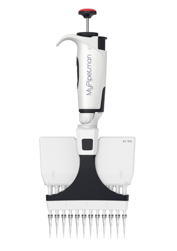 MyPipetman Select P12x10 multichannel. Fully-autoclavable, air-displacement pipette; unique, patented Trilock™ volume-locking system; 0.5 - 10µL. Three-year warranty.