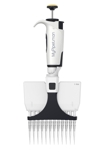 MyPipetman Select P12x20 multichannel. Fully-autoclavable, air-displacement pipette; unique, patented Trilock™ volume-locking system; 2 - 20µL. Three-year warranty.