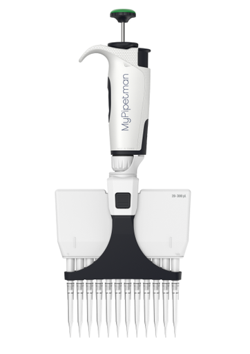 MyPipetman Select P12x300 multichannel. Fully-autoclavable, air-displacement pipette; unique, patented Trilock™ volume-locking system; 20 - 300µL. Three-year warranty.