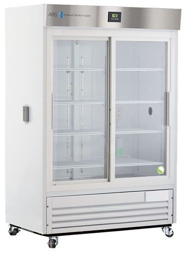 Premier Chromatography Refrigerator 47 Cu. Ft. Double Sliding Glass Door with microprocessor temperature controller,  Temp display &amp; Alarm module with battery back-up, audible and visual high/low temp alarms, °C/°F convertible temperature display, remote alarm contacts, and casters, one duplex outlet, and two 2&quot; access ports. Requires two (2) outlets. Warranty: 2/5; Two year parts and labor warranty, plus an additional three year compressor parts warranty.