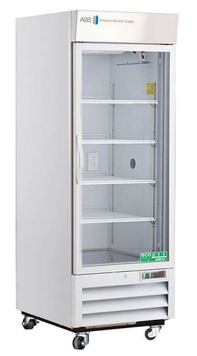 Standard Chromatography Refrigerator 26 Cu. Ft. Single Glass Door with microprocessor temperature controller, audible and visual high/low temp alarms, remote alarm contacts, one duplex outlet, one 2" access port and casters. Requires two (2) outlets. Warranty: 1/5; One year parts and labor warranty, plus an additional four year compressor parts warranty.