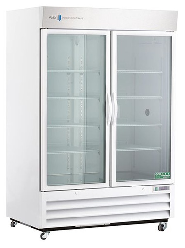 Standard Chromatography Refrigerator 49 Cu. Ft. Double Swing Glass Door with microprocessor temperature controller, audible and visual high/low temp alarms, remote alarm contacts, one duplex outlet, one 2&quot; access port and casters. Requires two (2) outlets. Warranty: 1/5; One year parts and labor warranty, plus an additional four year compressor parts warranty.