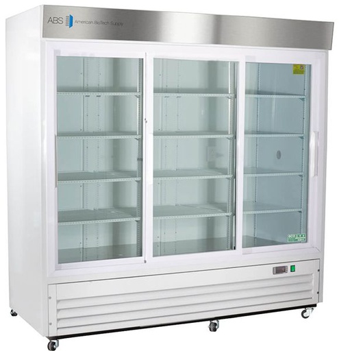 Standard Chromatography Refrigerator 69 Cu. Ft. Triple Slide Glass Door with microprocessor temperature controller, audible and visual high/low temp alarms, remote alarm contacts, one duplex outlet, one 2&quot; access port and casters. Requires two (2) outlets. Warranty: 1/5; One year parts and labor warranty, plus an additional four year compressor parts warranty.