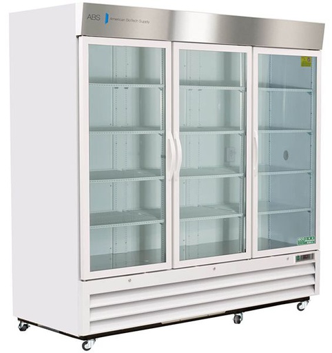 Standard Chromatography Refrigerator 72 Cu. Ft. Triple Swing Glass Door with microprocessor temperature controller, audible and visual high/low temp alarms, remote alarm contacts, one duplex outlet, one 2&quot; access port and casters. Requires two (2) outlets. Warranty: 1/5; One year parts and labor warranty, plus an additional four year compressor parts warranty.