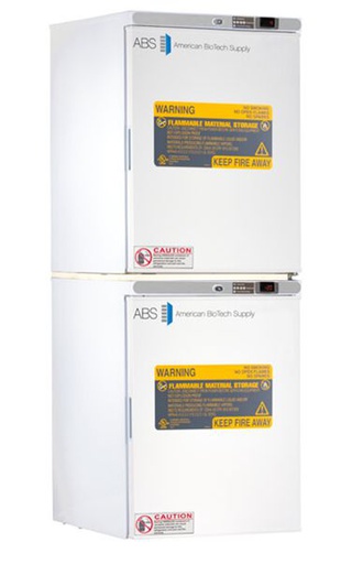 Standard Flammable Refrigerator &amp; Freezer Combination. 9 Cu. Ft. capacity (5 Ref./4 Freezer). Microprocessor temp controller; audible/visual alarms, remote alarm contacts, digital temp display, and stacking kit. Requires two power outlets.Warranty: 2/5; Two year parts and labor warranty, plus an additional three year compressor parts warranty.