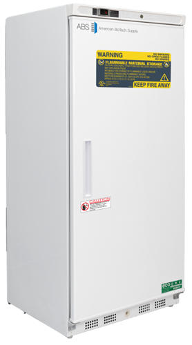 17 Cu. Ft. Flammable Material Refrigerator with microprocessor temperature controller, Temperature display &amp; Alarm module with battery back-up, audible and visual high/low temperature alarms, °C/°F convertible temperature display and remote alarm contacts. Two year parts and labor warranty.