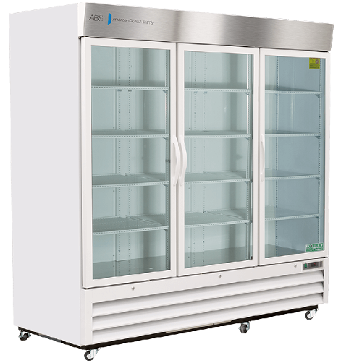 72 Cu. Ft.  Triple Swing Glass Door Standard Laboratory Refrigerator.  Warranty: 1/5; One year parts and labor warranty, plus an additional four year compressor parts warranty.