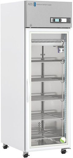 23 Cu. Ft. Premium Laboratory Glass Door Refrigerator.  Engineered with variable speed compressors (VSCs); microprocessor temperature control with battery backup; full array of alarms to safeguard your products. Two (2) years parts and labor warranty plus Seven (7) years compressor warranty