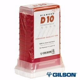 [GF-F167201] Gilson D10ST Diamond Tips, Sterile, 0.2-10ul, Tower-Pack, Red, pk/960 (10 Racks of 96). Requires Universal Reload Box GF-F167100.
