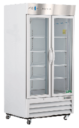 36 Cu. Ft. Double  Swing Glass Door Standard Laboratory Refrigerator.  Warranty: 1/5; One year parts and labor warranty, plus an additional four year compressor parts warranty.